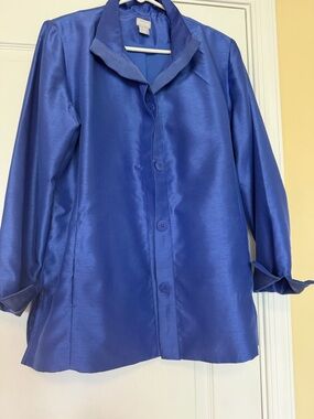 Chico's Shiny Royal Blue Button-Front Jacket